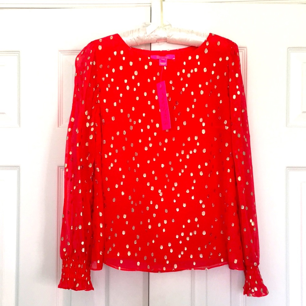 NWT Lilly Pulitzer Silk Idina Blouse Ruby Red Size Small